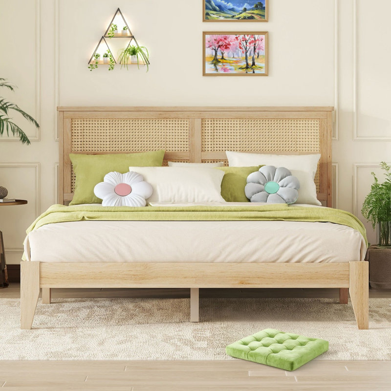 Bay Isle Home Queen Solid Wood Platform Bed with Rattan Headboard Reviews Wayfair